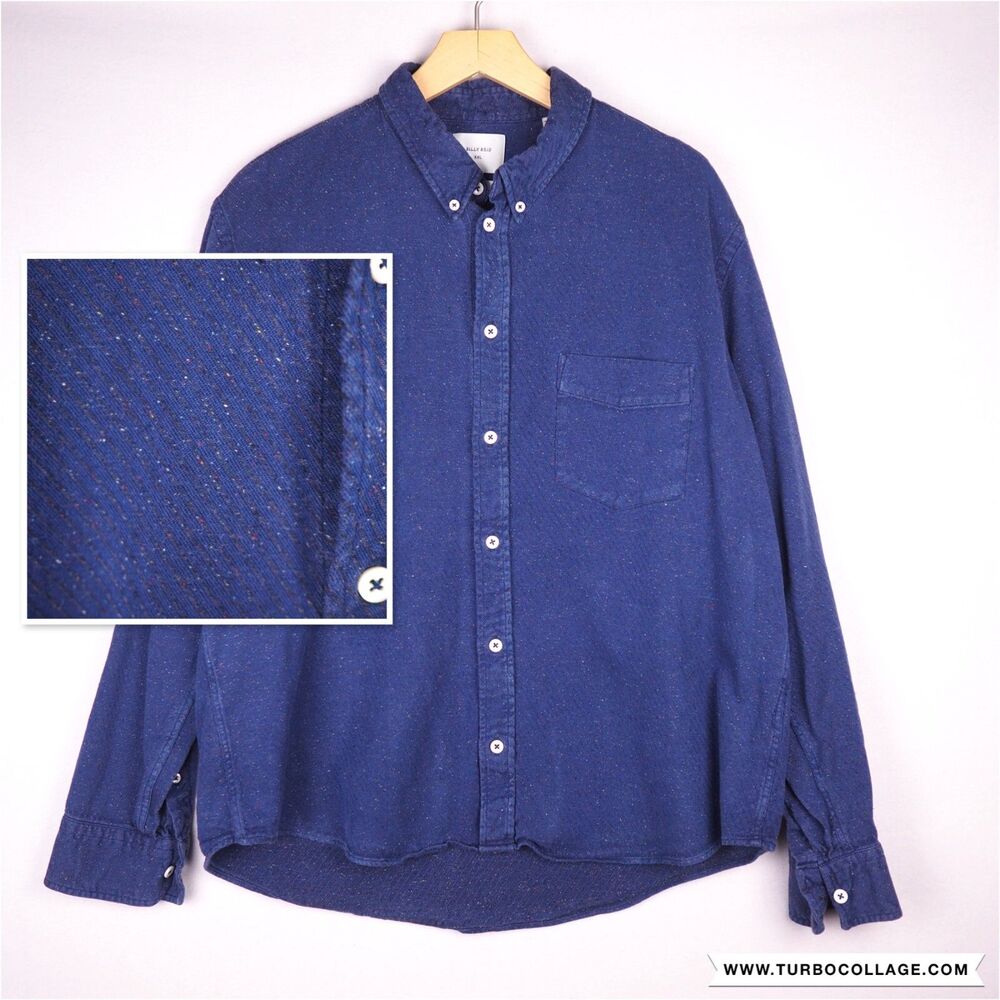 Billy Reid Button Up Shirt Striped Blue Fleck Made in Italy Mens XXL Heavy